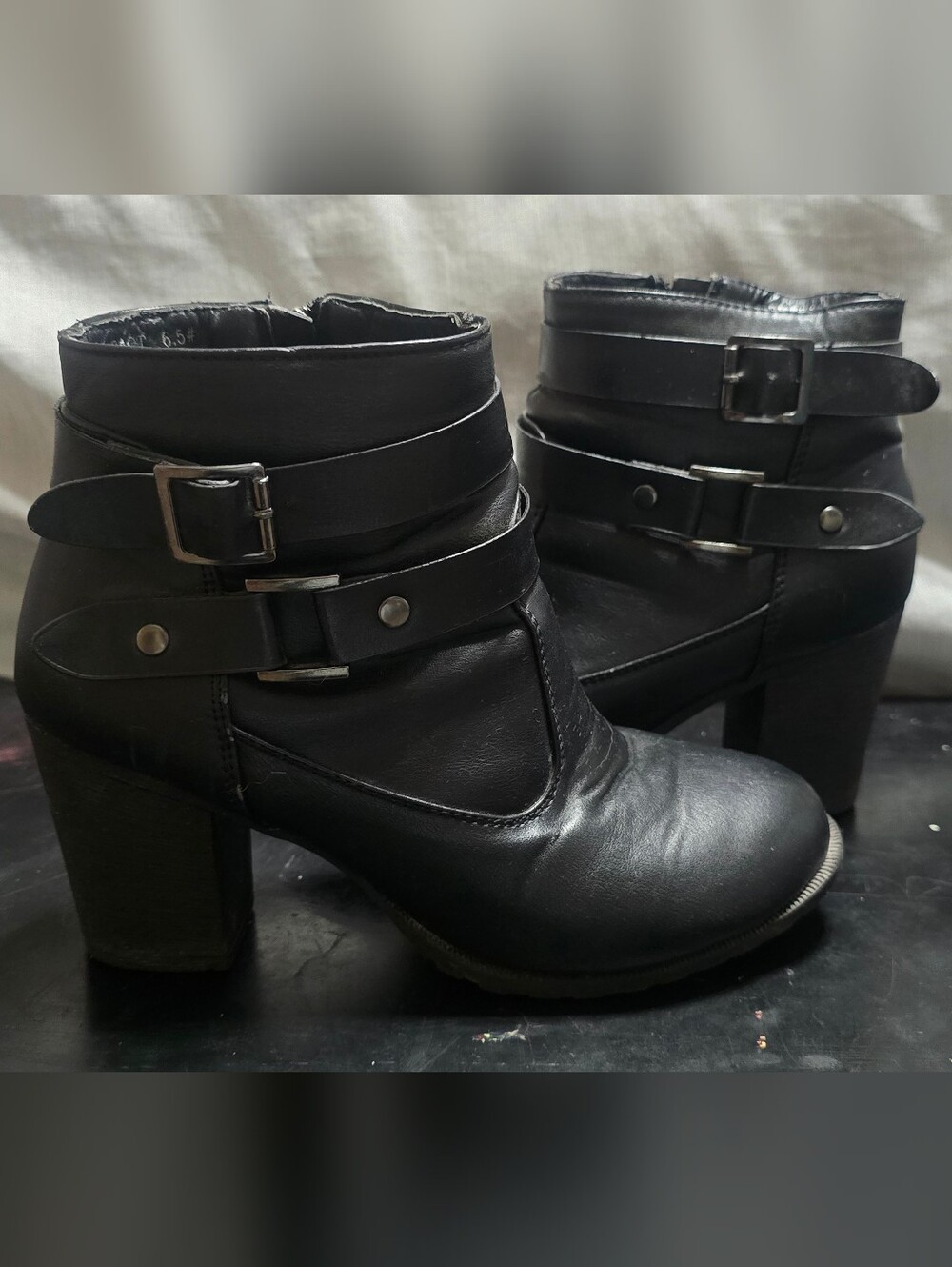 Dollhouse Black Buckle Strap Ankle Booties